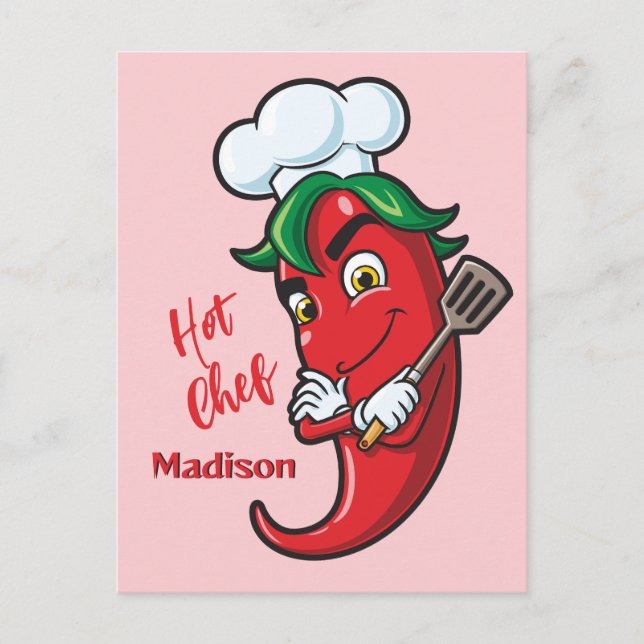 Cartão Postal Chef de pimenta quente de texto personalizado (Frente)