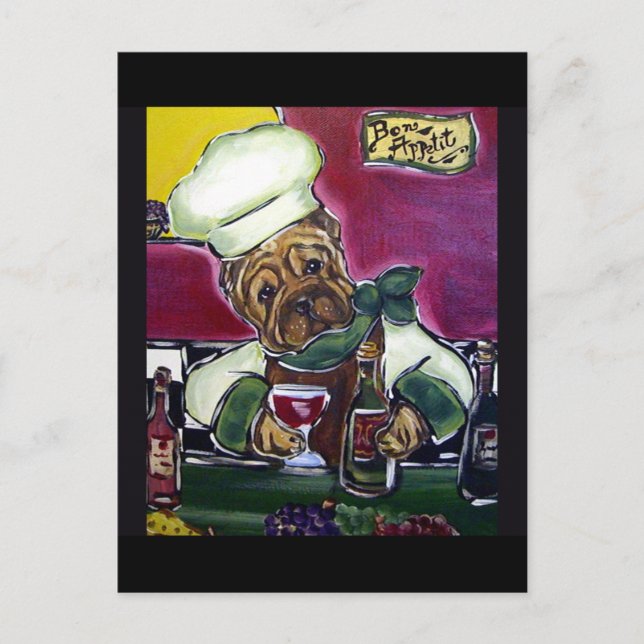 Cartão Postal Chef de Vinho Shar-Pei (Frente)