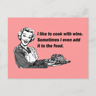 Cartão Postal Chef e Cook Humor - Cozinhar com Vinho