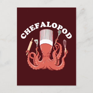 Cartão Postal Chefalopod Octopus Chef Funny Pun