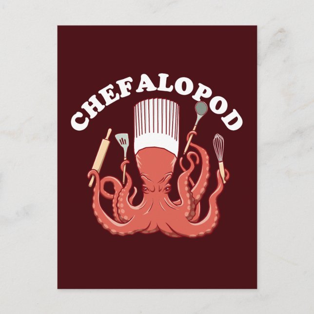 Cartão Postal Chefalopod | Octopus Chef Funny Pun (Frente)