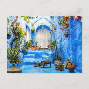 Cartão Postal Chefchaouen Blue City Marrocos Oil Painting Boho