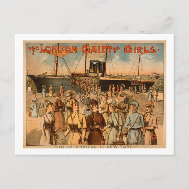 Cartão Postal "Chegam a Nova York", as garotas da Gaiety de Lond (Frente)