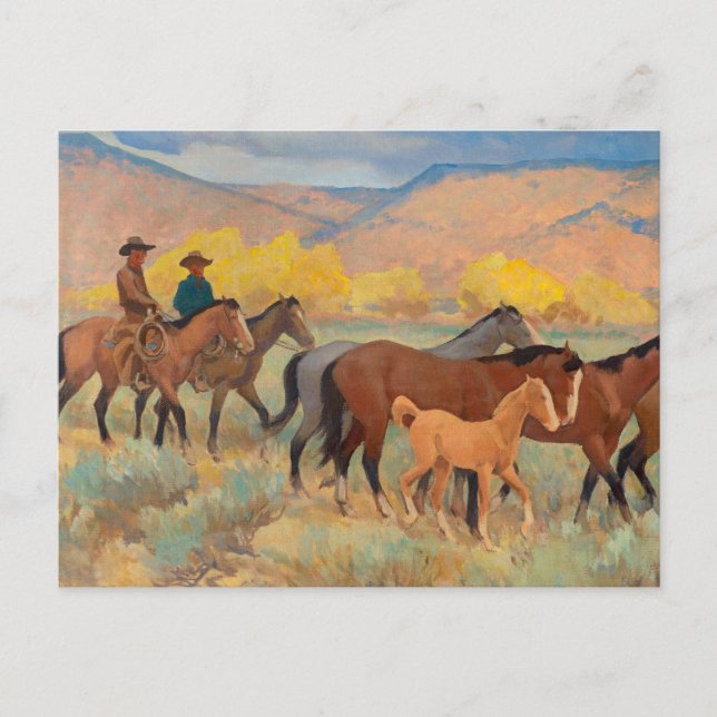 Cartão Postal Chegando em casa, 1942 por Maynard Dixon (Frente)