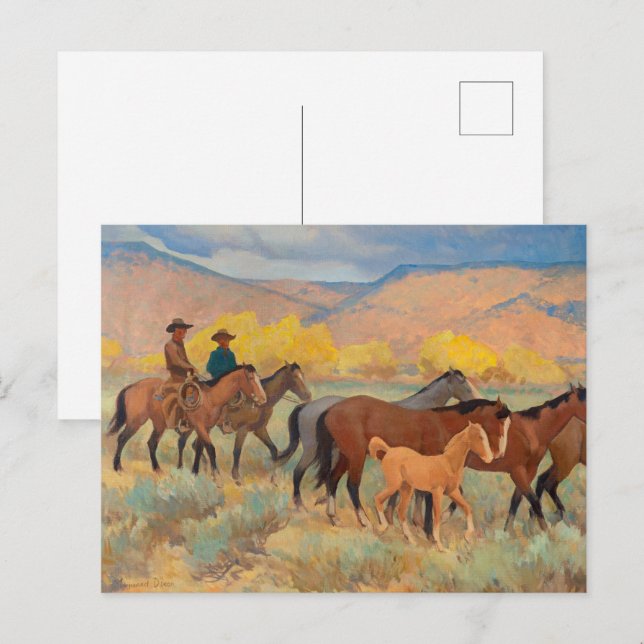 Cartão Postal Chegando em casa por Maynard Dixon (Frente/Verso)