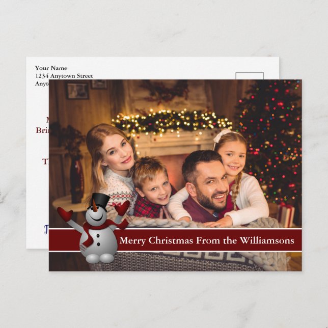 Cartão Postal Cheio Cartão-postal Foto Snowman Com Banda De Text (Frente/Verso)