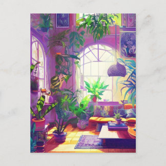 Cartão Postal Cheio da Sala de Estar de Plantas Tropicais Gerada