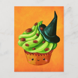 Cartão Postal Cheio de Cupcake de Halloween de pequenas aranhas
