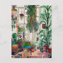 Cartão Postal Cheio de Plantas na Sala de Estar do Boho