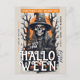 Cartão Postal Cheio Lua Caveira Branca Festa de Halloween Convit