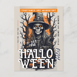 Cartão Postal Cheio Lua Caveira Branca Festa de Halloween Convit