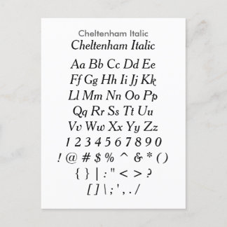 Cartão Postal Cheltenham Italic - Folha de Amostras de Font do Z