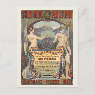 Cartão Postal Chemins de fer du Midi France Vintage Poster 1900