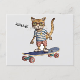 Cartão Postal Cheque Meowt! Cartão-postal de Skate Gato Engraçad