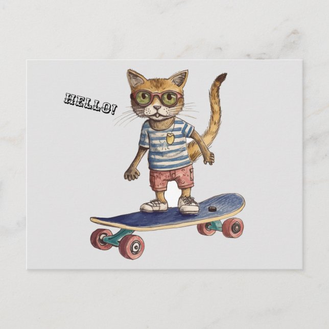 Cartão Postal Cheque Meowt! Cartão-postal de Skate Gato Engraçad (Frente)