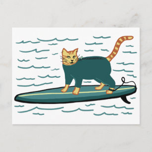 Cartão Postal Cheque Meowt! Surfer Tabby Cat PERSONALIZAR TI