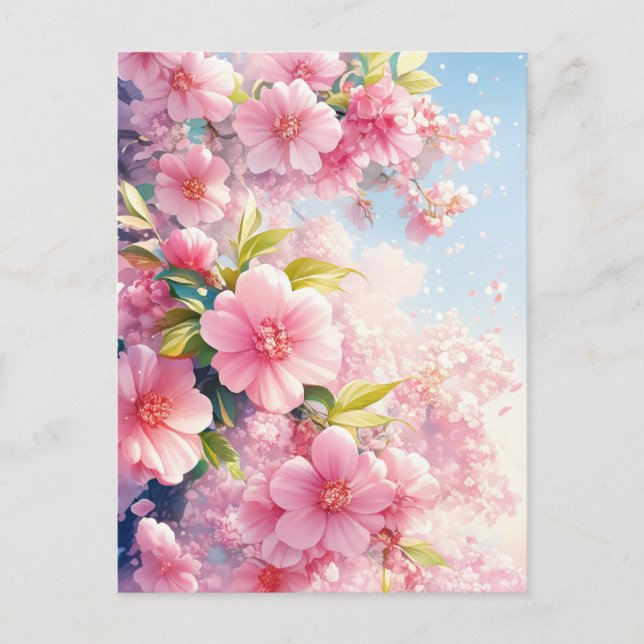 Cartão Postal Cherry Blossom Flower Watercolor Floral Nature (Frente)