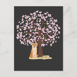 Cartão Postal Cherry Blossom Shiba Inu Japonês Cão Sakura Árv