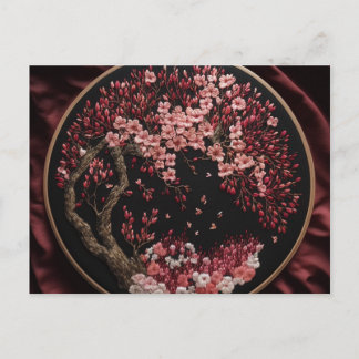 Cartão Postal Cherry Blossoms Embroiderado Vintage Wrappi