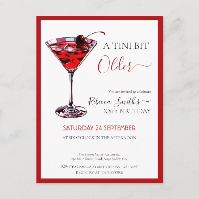 Cartão Postal Cherry cocktail A tini bit Older, budget birthday (Frente)