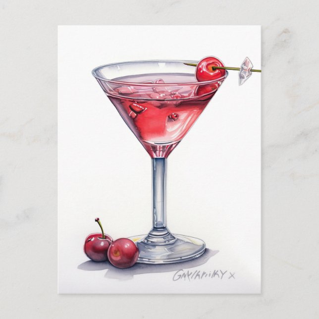 Cartão Postal Cherry Cocktail Art (Frente)
