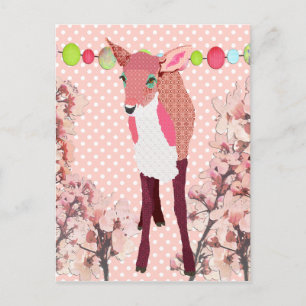 Cartão postal Cherry Pink Fawn Pokadot