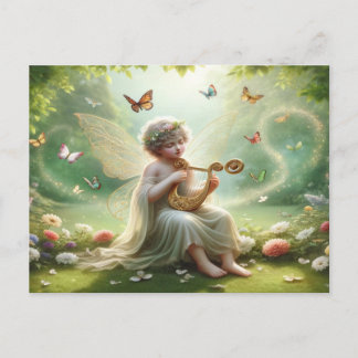 Cartão Postal Cherub Angel Playing Harp