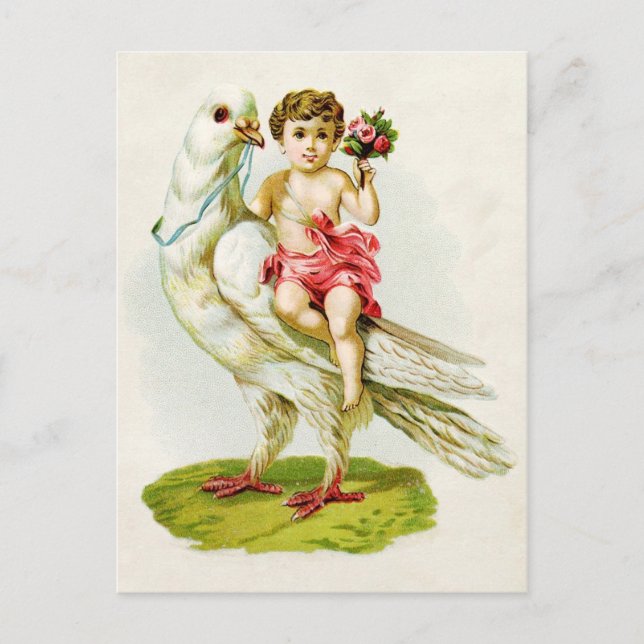 Cartão Postal Cherub com Rosas cavalgando uma porta (Frente)