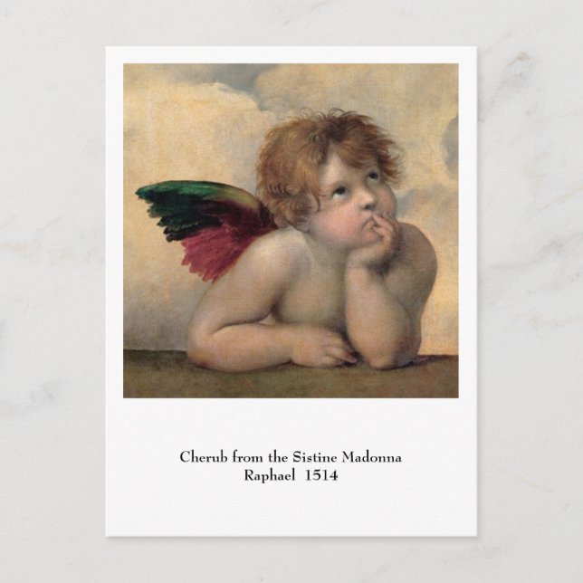 Cartão Postal Cherub da Sistine Madonna por Raphael (Frente)