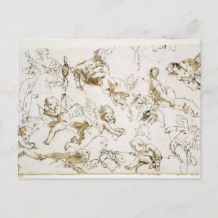 Cartão Postal Cherubs, início do século XVIII (caneta, tinta e