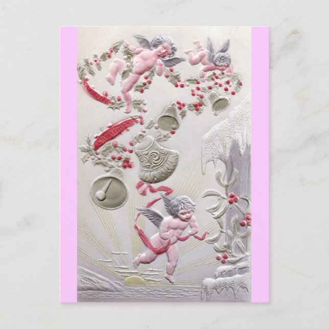 Cartão Postal Cherubs sobre o oceano com Holly e Bell Garland (Frente)