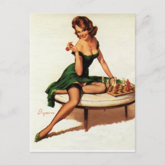 Cartão Postal Chess Girl Pin Up (Frente)