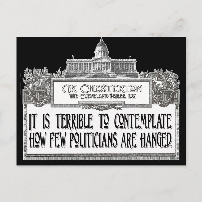 Cartão Postal Chesterton sobre a enforcamento de políticos (Frente)