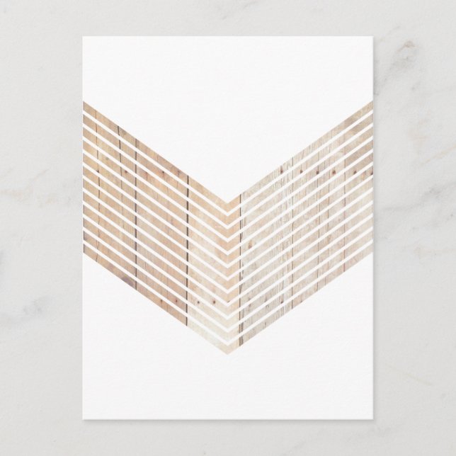 Cartão Postal Chevron branco minimalista com madeira (Frente)