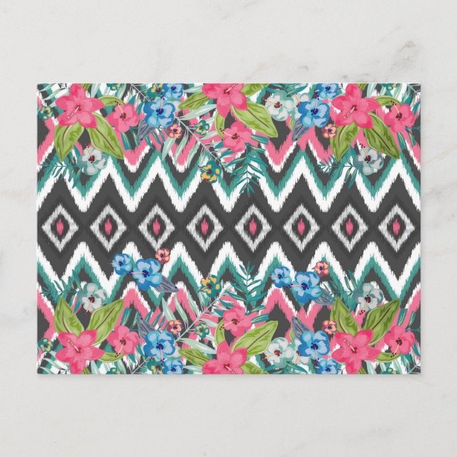 Cartão Postal Chevron legal Ikat tribal Aztec floral tropical (Frente)
