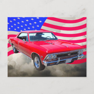 Cartão Postal Chevy Chevelle SS 396 com bandeira americana
