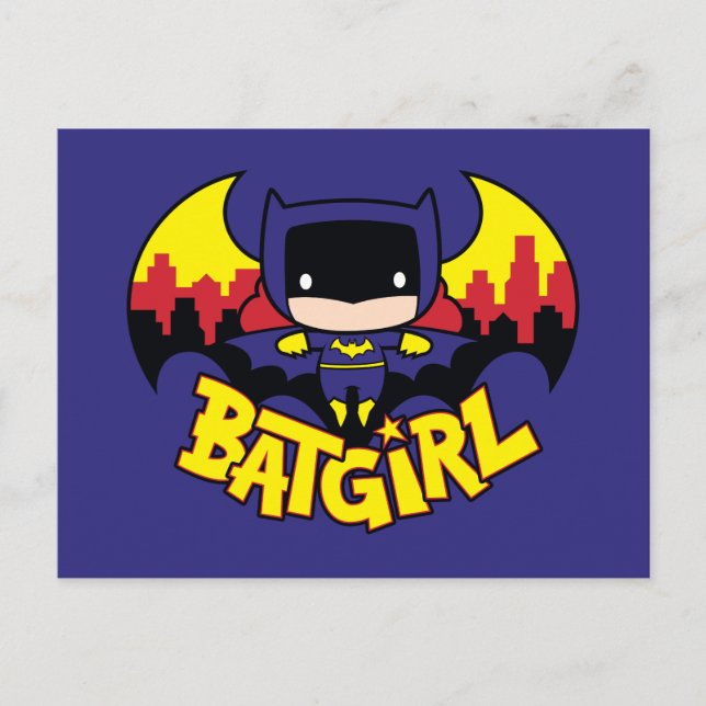 Cartão Postal Chibi Batgirl With Gotham Skyline & Logo (Frente)