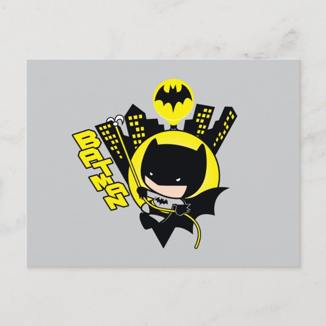 Cartão Postal Chibi Batman Escalando A Cidade (Frente)