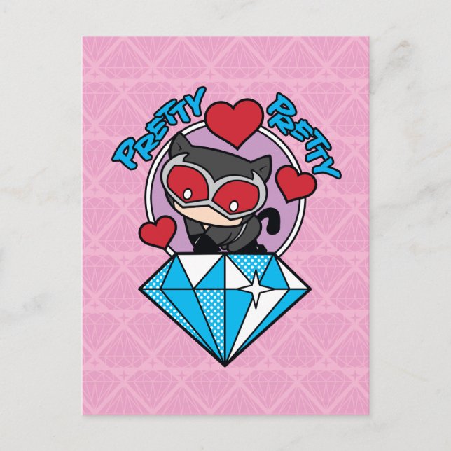 Cartão Postal Chibi CatWomen Sentada Em Alto Diamante (Frente)
