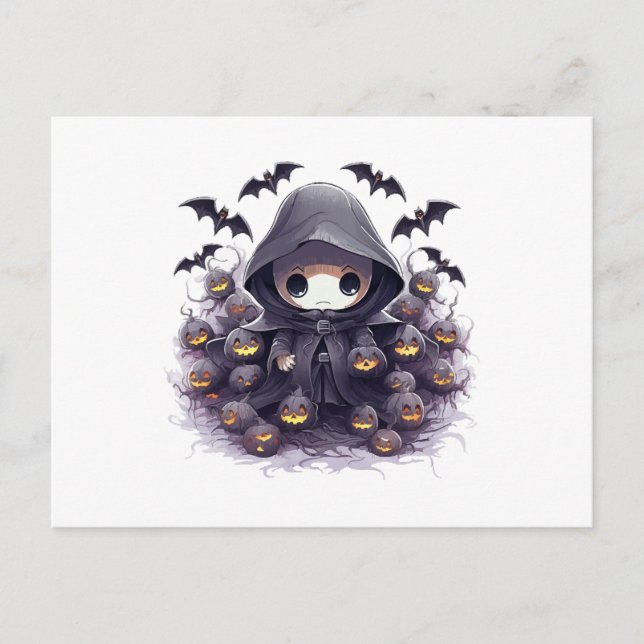 Cartão Postal Chibi Ceifador de Halloween - Fantasia Sombria Ado (Frente)