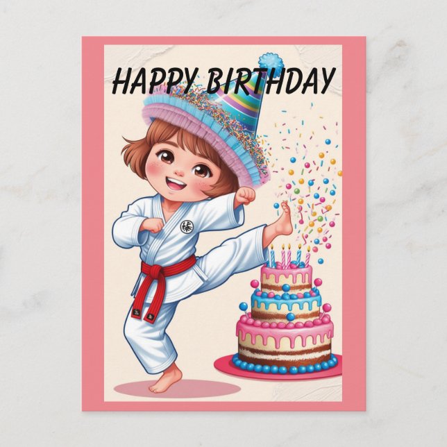 Cartão Postal Chibi chutando bolo de aniversário (Frente)
