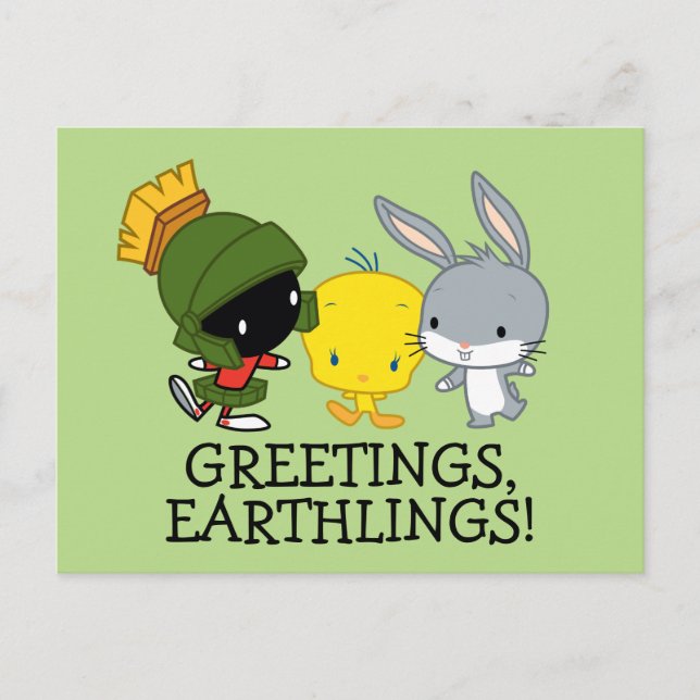 Cartão Postal Chibi MARVIN THE MARTIAN™, TWEETY™ & INSETOS BUNNY (Frente)