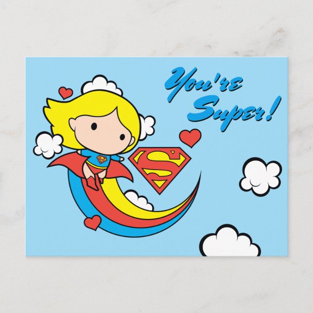 Cartão Postal Chibi Supergirl Flying Rainbow (Frente)