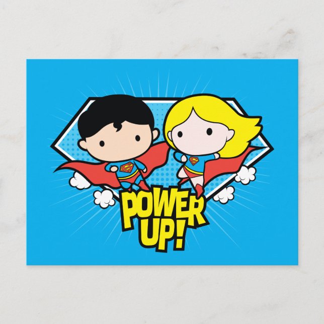 Cartão Postal Chibi Superman e Chibi Supergirl Ligam! (Frente)