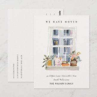 Cartão Postal Chic Apartment Floral Window We have Moved Card