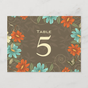 Cartão Postal Chic aqua orange creme floral número da mesa de ca