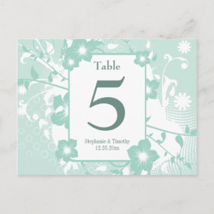 Cartão Postal Chic aqua teal floral espiral número da mesa de ca