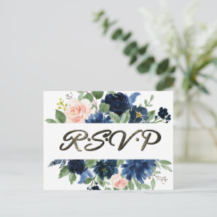 Cartão Postal Chic Blooms Azul Marinho e Rosa Bege Response