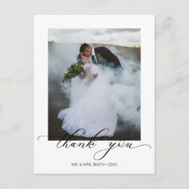 Cartão Postal Chic Caligrafia Script Casamento Foto Obrigado