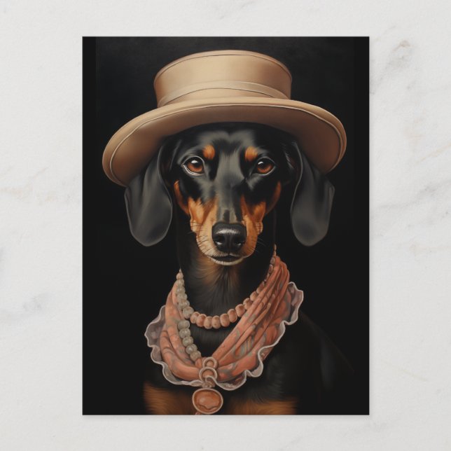 Cartão Postal Chic Dachshund Com Cream Hat (Frente)